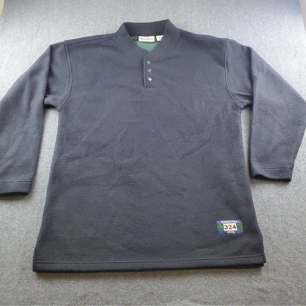 vintage Aéropostale 324 sweater 1/4 Snap button up Fleece Men's Size M Black